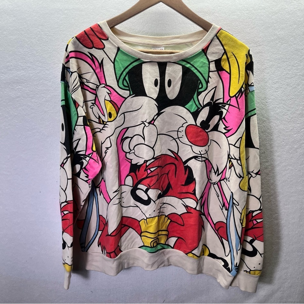 Looney Tunes All Over Print Loose Fit Sweatshirt Adult 1X Baggy Comfy Warm 2654